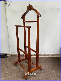 Vintage Standing Valet Made in Italy Mid Century Modern Wood Brass