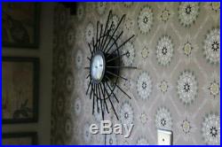 Vintage Starburst Clock, Small Working Sunburst Kitchen Clock, Midcentury Retro