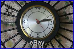 Vintage Starburst Clock, Small Working Sunburst Kitchen Clock, Midcentury Retro
