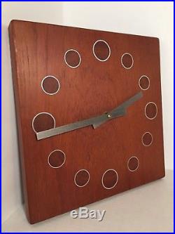 Vintage StileCraft Teak Wall Clock Retro Mid Century Modern Nelson Umanoff Style