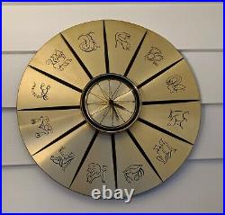 Vintage Sunbeam Zodiac Astrology Wall Clock Mid Century Modern Gold Libra Retro