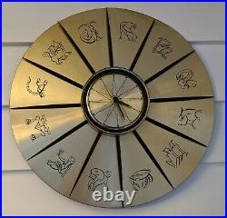 Vintage Sunbeam Zodiac Astrology Wall Clock Mid Century Modern Gold Libra Retro
