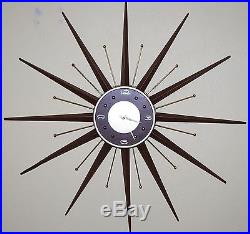 Vintage Sunburst Wall Clock Atomic Mid Century Modern Retro Large 27
