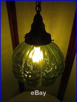 Vintage Swag Lamp Hanging Light Green Art Glass Mid Century Modern Retro