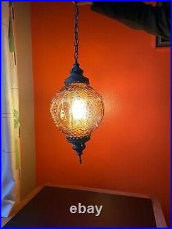 Vintage Swag Light Amber Mid Century Modern Hanging Lamp Glass Globe Grapes MCM