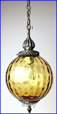 Vintage Swag Light Fixture Amber Coin Dot Globe Plug-in Mid Century Modern Retro