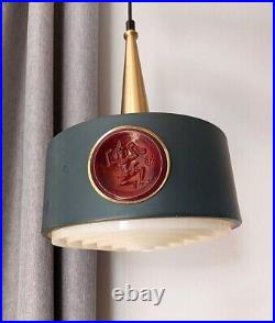 Vintage Swedish Hanging Lamp with Red Glass Inserts, Mid Century