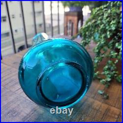 Vintage Swung Vase Blue Art Glass Large 20.5H LE Smith Mid-Century Retro