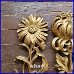 Vintage Syroco Flower Wall Hangings Set Of 4 MCM Mid Century 1960s Rare Gold