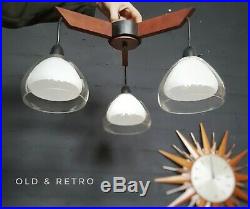 Vintage TEAK & Glass 1960s 1970s Ceiling Light Fitting retro mid century