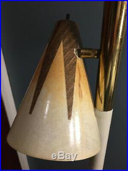Vintage TENSION POLE FLOOR LAMP mid century modern brass fiberglass 60s retro