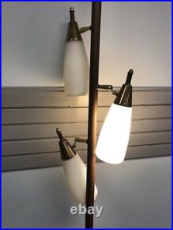Vintage TENSION POLE FLOOR LAMP mid century modern light atomic retro gold 1950s