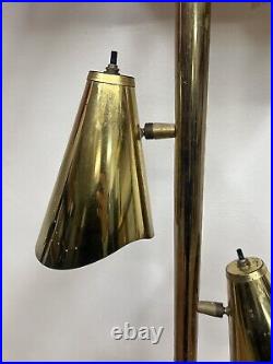 Vintage TENSION POLE FLOOR LAMP mid century modern light gold cone retro 50s 60s