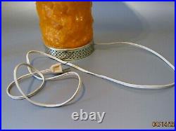 Vintage Table Mushroom Lamp Spaghetti Orange Ribbon lucite swag Mid Century 60's