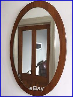 Vintage Teak Mirror Retro Mid Century 60s 70s Danish Style Vertical Oval 57X36cm