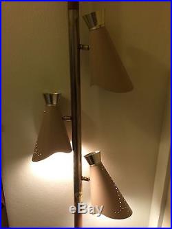 Vintage Tension 3 Way Perforated Cone Pole Lamp Mid Century Modern Retro Snyder