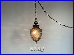 Vintage Textured Smoked Glass Swag Lamp MID Century Chandelier Light Fixture MCM