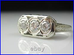 Vintage Three Stone Diamond Ring 20K White Gold Estate Retro Mid Century Jewelry