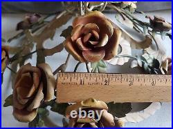 Vintage Tole Ware Style Roses Flower Centerpiece Mid Century MCM Large 14×10