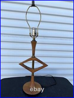 Vintage Unique Mid Century Modern Wood & Brass'Diamond Heart 25 Table Lamp