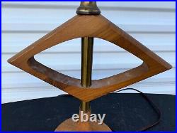 Vintage Unique Mid Century Modern Wood & Brass'Diamond Heart 25 Table Lamp