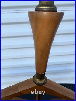 Vintage Unique Mid Century Modern Wood & Brass'Diamond Heart 25 Table Lamp