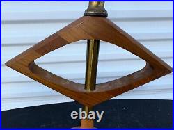 Vintage Unique Mid Century Modern Wood & Brass'Diamond Heart 25 Table Lamp