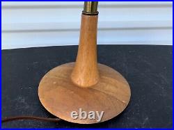 Vintage Unique Mid Century Modern Wood & Brass'Diamond Heart 25 Table Lamp