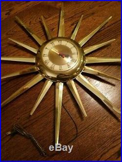 Vintage United Starburst Mid Century Retro Brass Atomic Wall Clock