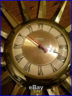 Vintage United Starburst Mid Century Retro Brass Atomic Wall Clock