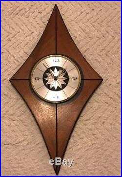 Vintage Welby Diamond Wood Wall Clock Retro Mid Century Modern MCM Starburst
