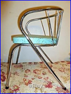 Vintage child's CHAIR Mid Century Modern atomic turquoise blue with chrome retro