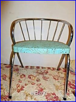 Vintage child's CHAIR Mid Century Modern atomic turquoise blue with chrome retro