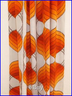 Vintage fabric curtains drapes orange white retro Mid Century POP Art 60's 70's