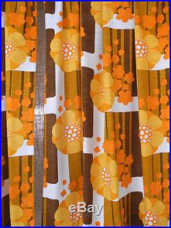 Vintage floral fabric curtains drapes orange flowers retro Mid-Century 70's