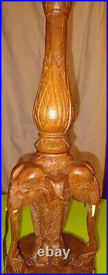 Vintage hand carved pair of imported elephant teak table lamps