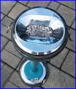 Vintage metal smoke ashtray stand teal chrome Mid-Century Atomic retro
