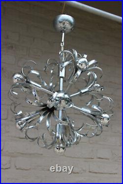 Vintage mid century Retro sputnik Sciolari design chrome chandelier