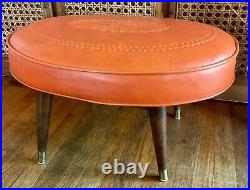 Vintage mid century modern Footstool Ottoman Orange Vinyl Retro mcm hassock