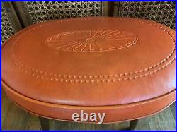 Vintage mid century modern Footstool Ottoman Orange Vinyl Retro mcm hassock