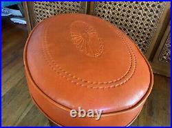 Vintage mid century modern Footstool Ottoman Orange Vinyl Retro mcm hassock