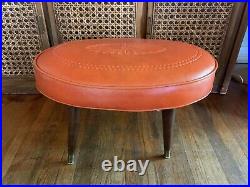 Vintage mid century modern Footstool Ottoman Orange Vinyl Retro mcm hassock