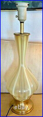 Vintage mid century modern Murano Yellow Glass Table Lamp Mcm retro striped