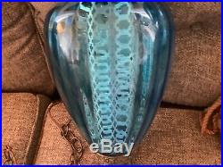 Vintage mid century retro Blue Glass Globe Hanging Swag Lamp Light with Diffuser