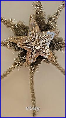 Vintage mid century tinsel starburst ornament 8 in. Whimsy classic shiny retro