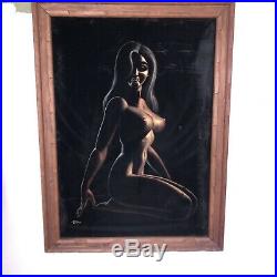 Vintage nude woman black velvet painting mid century girl pinup signed retro