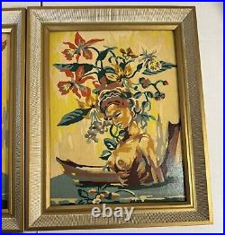 Vintage rare MCM pair of paint by numbers framed pictures Tropic Islands couple