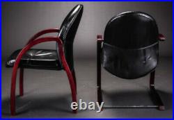 Vintage retro Danish Mid Century armchair black leather bentwood lounge chair
