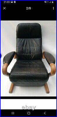 Vintage retro Danish design Mid Century Reclining Armchair black Leather chair