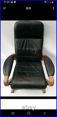 Vintage retro Danish design Mid Century Reclining Armchair black Leather chair